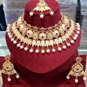 Rajwadi Gold Brass Choker Necklace Set For Women