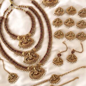 Temple Goddess Laxmi Matte Finish Bridal (Dulhan) Jewellery Set