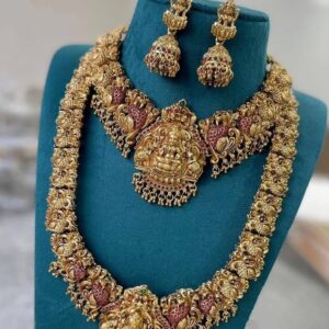South Indian Trending Goddess Laxmi Matte Finish Combo Necklace Set