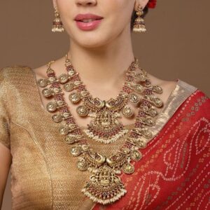 Trending Goddess Laxmi Matte Finish Combo Necklace Set