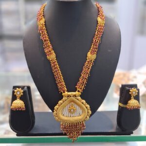 Premium Quality Guttapusalu Long Necklace Set With Earrings