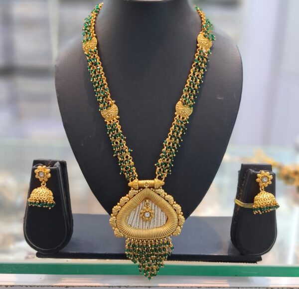 Premium Quality Guttapusalu Long Necklace Set With Earrings - Image 2
