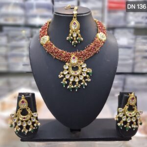 Premium Quality Guttapusalu Choker Necklace Set With Earrings & Maangtikka