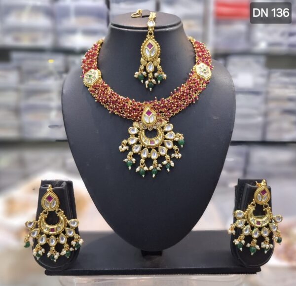 Premium Quality Guttapusalu Choker Necklace Set With Earrings & Maangtikka