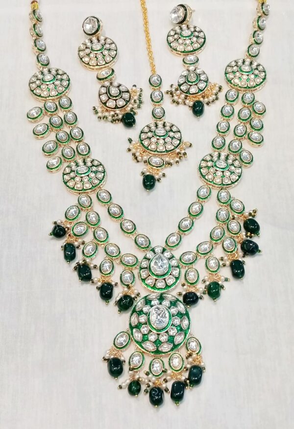 Precious Stone Pachi Kundan Polki Semi Bridal Set For Wedding - Image 2