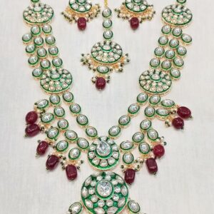 Precious Stone Pachi Kundan Polki Semi Bridal Set For Wedding