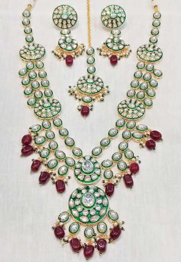 Precious Stone Pachi Kundan Polki Semi Bridal Set For Wedding
