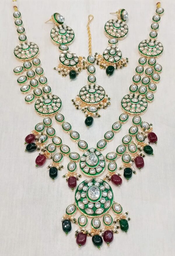 Precious Stone Pachi Kundan Polki Semi Bridal Set For Wedding - Image 6