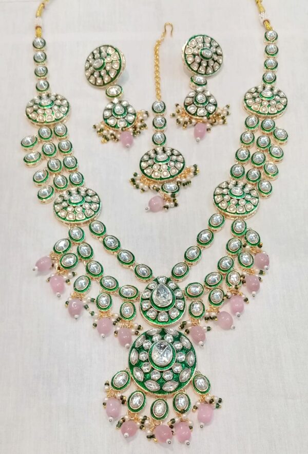 Precious Stone Pachi Kundan Polki Semi Bridal Set For Wedding - Image 4