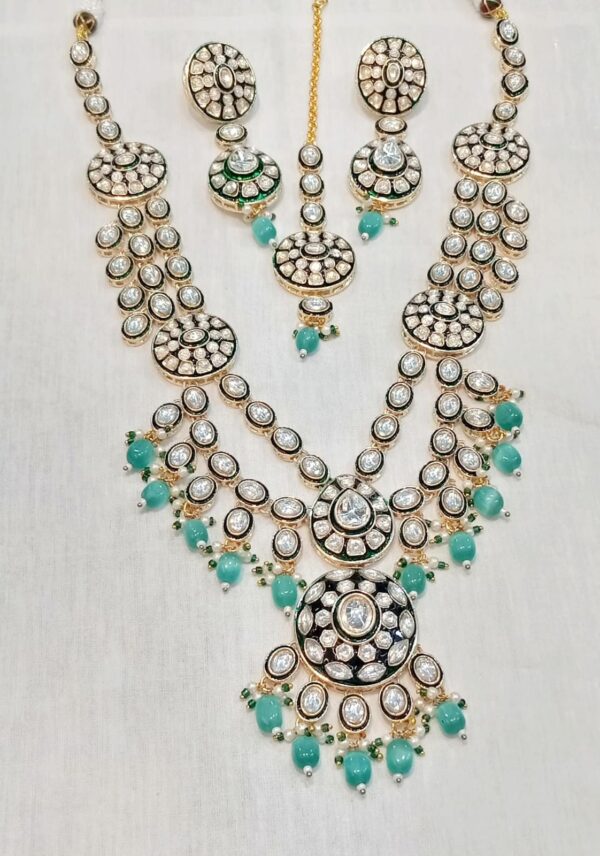 Precious Stone Pachi Kundan Polki Semi Bridal Set For Wedding - Image 5