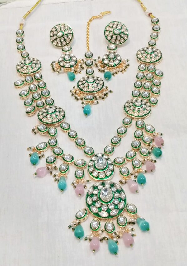 Precious Stone Pachi Kundan Polki Semi Bridal Set For Wedding - Image 7