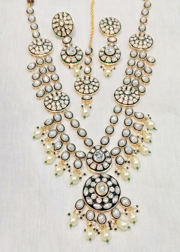 Precious Stone Pachi Kundan Polki Semi Bridal Set For Wedding - Image 3