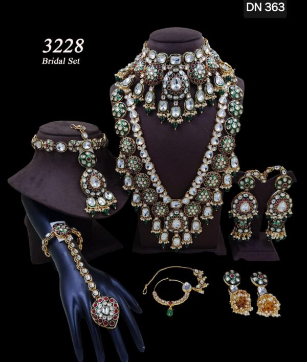 Precious Stone Pachi Kundan Polki Bridal Set For Wedding