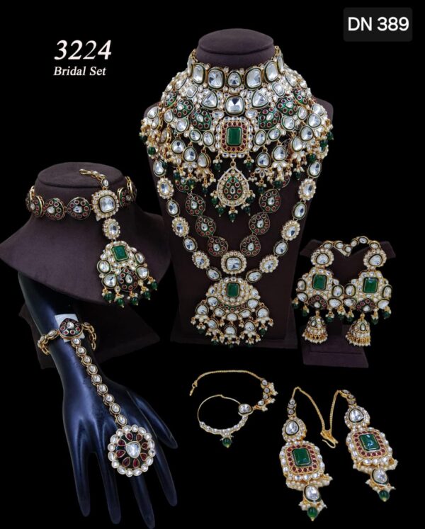 Precious Stone Pachi Kundan Polki Bridal Set Artificial Luxury Fashion & Wedding Jewellery