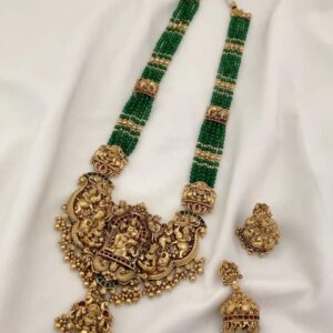 Matte-Finish Deep Emerald Green Temple Necklace Set
