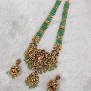 Matte-Finish Light Olive-Green Temple Necklace Set