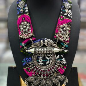Radiant Navratri Necklace – Bold Tribal Design with Silver Accents & Vibrant Threads