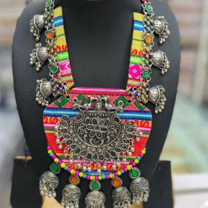 Navratri Dandiya Embroidery Fabric Long Necklace For Women / Girls