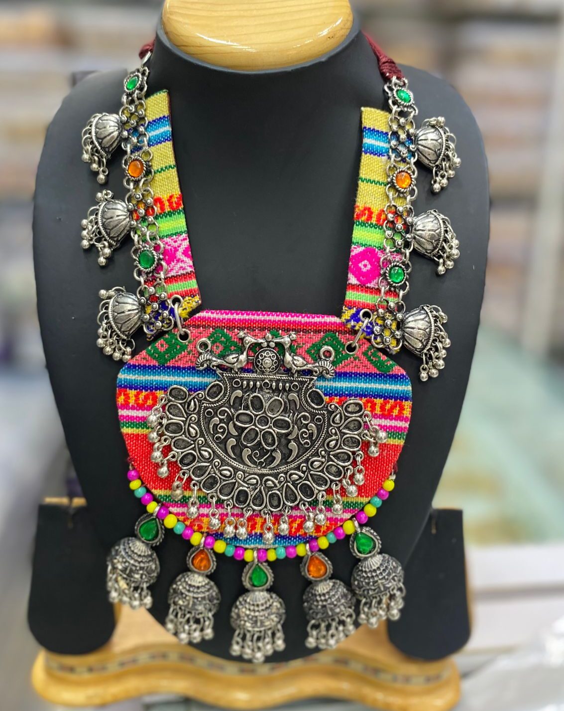 Navratri Dandiya Embroidery Fabric Long Necklace For Women / Girls