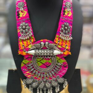 Navratri Dandiya Embroidery Multicolor Handcrafted Fabric Long Necklace