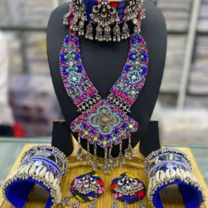 Handcrafted Tribal Navratri Jewellery Set – Choker, Necklace, Earrings & Bangles – Multicolor Bead & Shell Work
