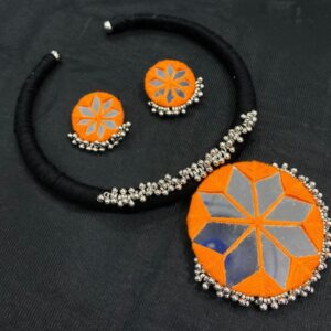 Handcrafted Mirror Work Choker Set with Earrings | Navratri & Festival Jewellery