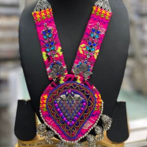 Vibrant Navratri Necklace: Bold Threadwork & Intricate Silver Detailing