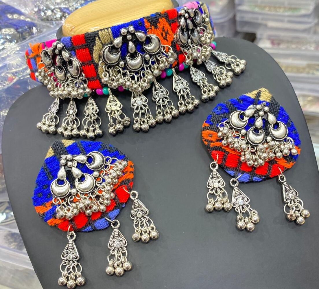 Multicolor Oxidized Choker Necklace Set for Navratri Garba
