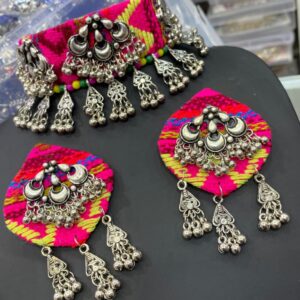 Pink Multicolor Oxidized Choker Necklace Set for Navratri