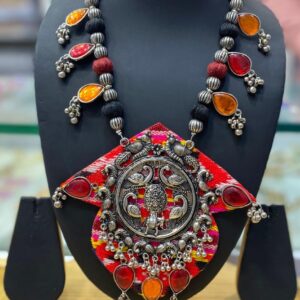 Handmade Red Oxidized Peacock Pendant Necklace