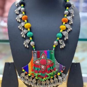Ethnic Pendant with Green Beads & Ghungroo Bells