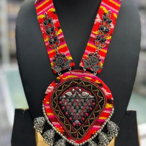 Radiant Red: Traditional Navratri Necklace with Vibrant Threadwork and Silver Charms