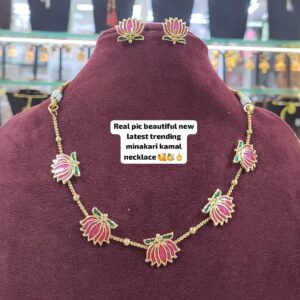 Trendy Meenakari Kamal Design Necklace Set for Women & Girls | Lightweight Lotus Motif Jewelry for Festive & Daily Wear