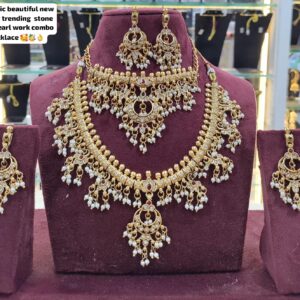 Traditional Guttapusalu Pearl Work Necklace Combo Set for Women | Short & Choker Necklace with Matching Earrings