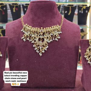 Traditional Guttapusalu Choker Necklace Set for Women | Copper-Plated Pearl & Stone Work with Matching Earrings