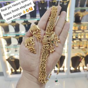 Traditional Elephant Design Choker Necklace Set for Women | Heavy Brass Finish Jewelry | Antique Temple Style | Festive & Bridal Wear