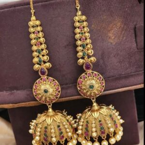 Antique Big Size Jhumki Earrings for Women | Multicolor Stone & Pearl Temple Jewelry | Traditional Gold Plated Ethnic Earrings