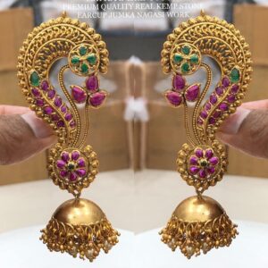 Antique Gold Ear Cuff Jhumki Earrings for Women | Temple Jewelry Style with Multicolor Stones & Pearl Drops | Traditional Ethnic Wear