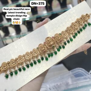 Temple Design Kamarbandh for Women | Antique Finish Hip Chain with Green Beads | Traditional Waist Belt Jewelry