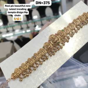 Elegant Antique Gold Waist Chain with Pearl Droplets | Traditional Goddess Motif Kamarbandh for Women