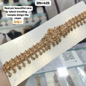 Grand Temple Design Kamarbandh with Lakshmi Motif | Antique Gold Hip Chain with Pearl Drops for Saree & Bridal Wear