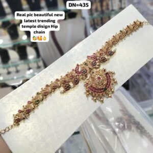 Traditional Bridal Waist Belt Jewelry | Central Pendant Kamarbandh with Red & Green Stones