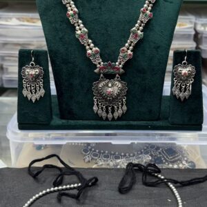 Navratri Oxidized Silver Jewellery Combo Set – Necklace, Choker, Earrings, Maang Tikka & Waist Belt