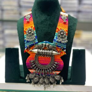 Navratri Special Oxidized Silver Tribal Necklace with Multicolor Thread Work