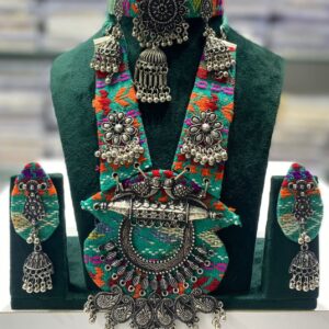 Navratri Oxidized Silver Jewellery Set – Necklace, Earrings & Choker with Multicolor Thread Work – Traditional Festival Jewellery for Women