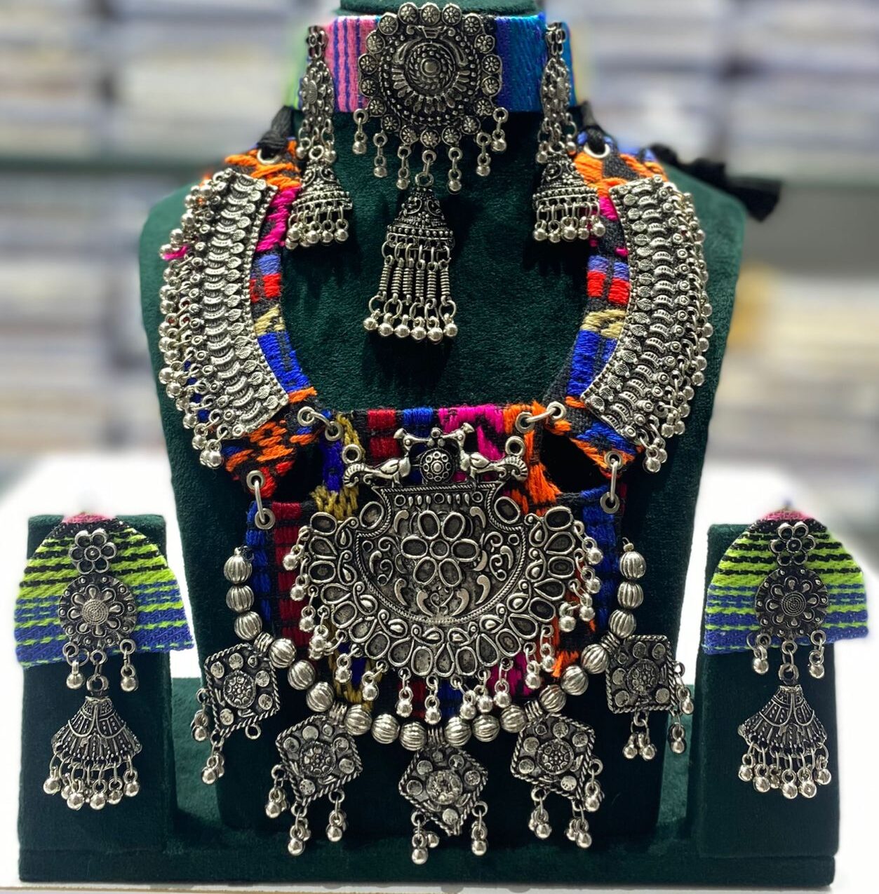 Navratri Heavy Oxidized Silver Jewellery Set – Necklace, Earrings