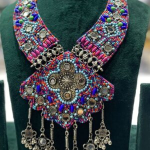 Handmade Multicolor Beaded Oxidized Necklace with Mirror Work – Navratri Jewellery
