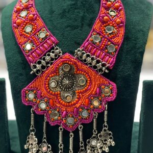 Handcrafted Navratri Statement Necklace | Vibrant Mirror & Bead Work | Traditional Tribal Jewellery for Garba & Dandiya Nights