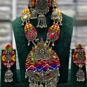Navratri Tribal Jewellery Set for Women | Multicolor Fabric Choker, Necklace & Earrings with Oxidized Silver Work | Garba & Dandiya Festival Wear