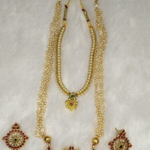 Long Shankh Chakra Namam Pendant Mala with Pearl Thushi